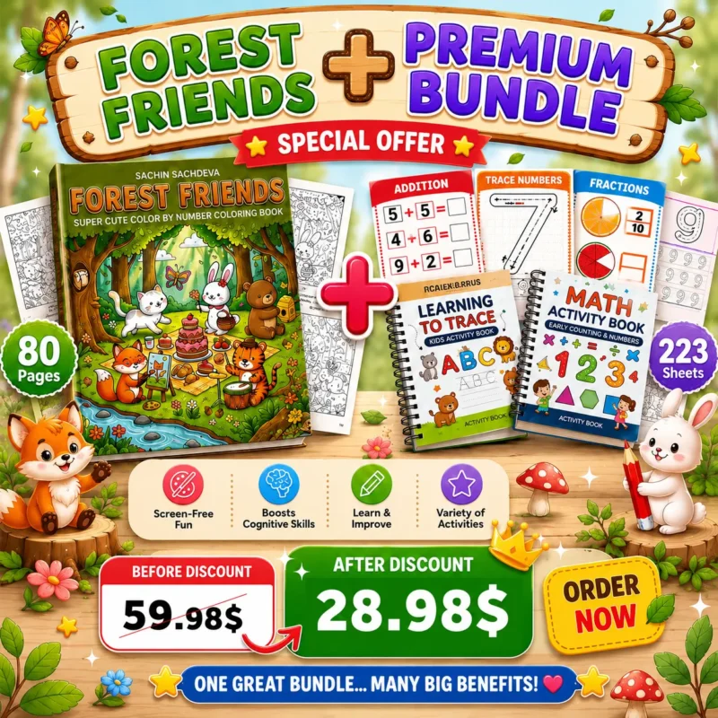 Forest Friends coloring by numbers + Premium Bundle